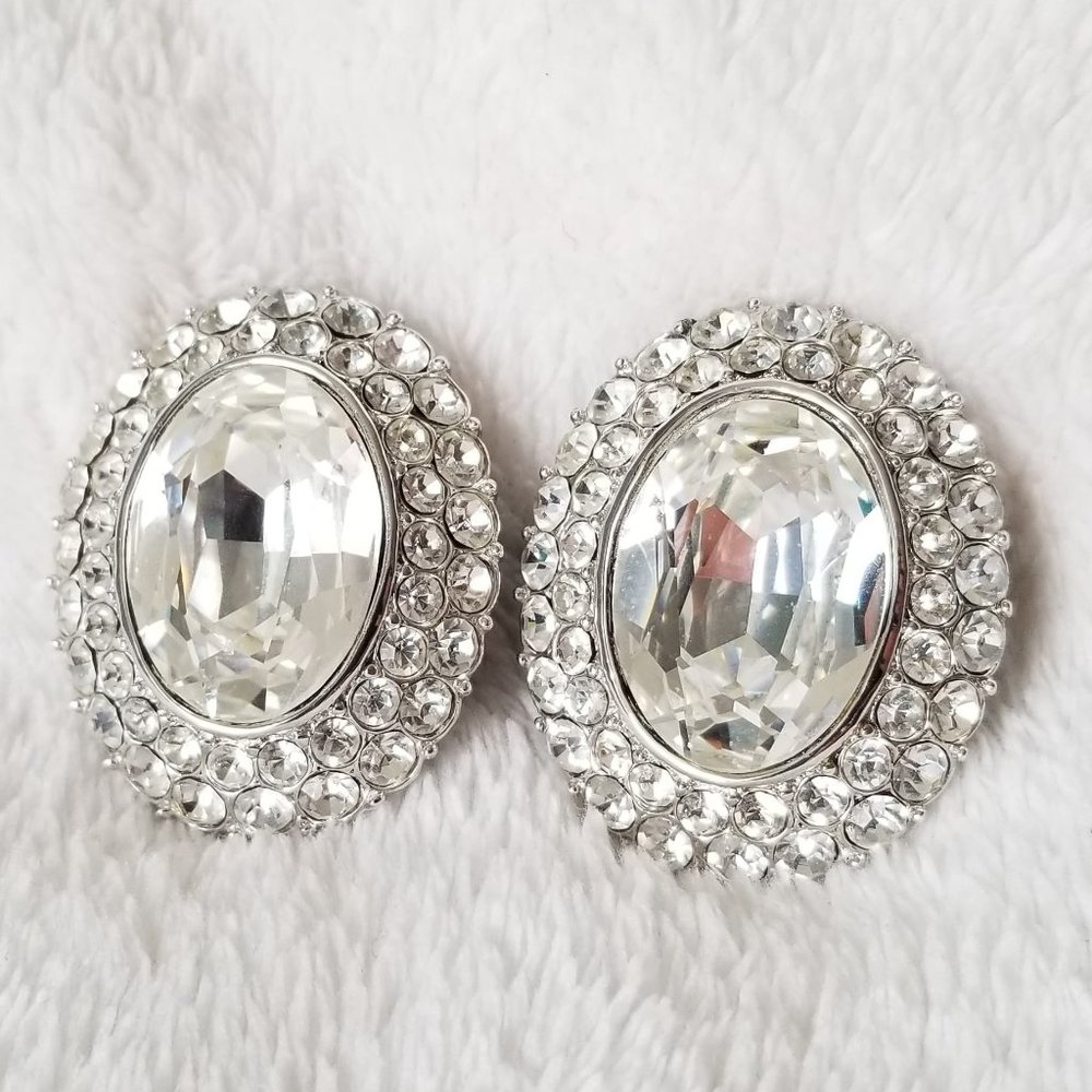 Yves Saint Laurent Rhinestone Clip On Earrings